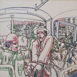 Walizka - tusz, flamaster, akwarela