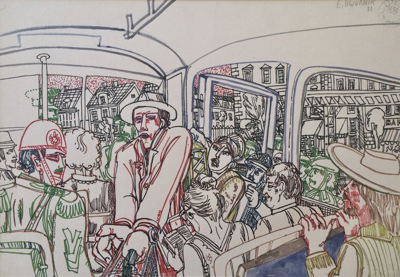 Walizka - tusz, flamaster, akwarela