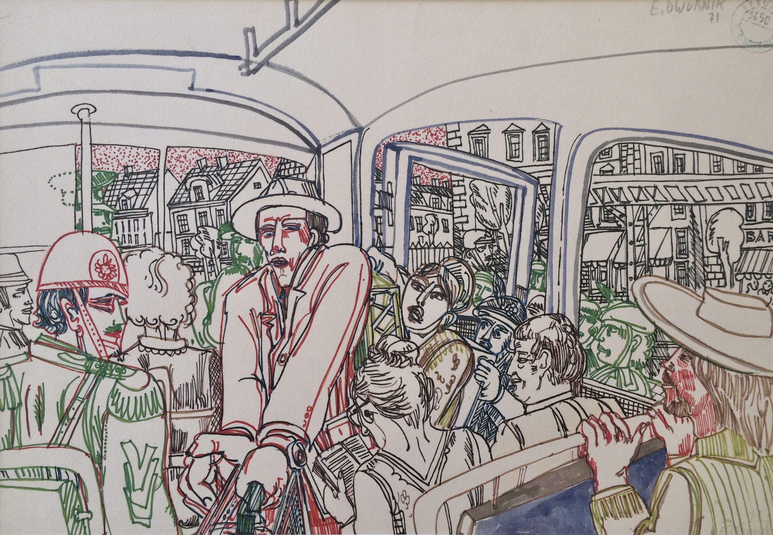 Walizka - tusz, flamaster, akwarela