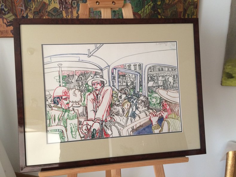 Walizka - tusz, flamaster, akwarela