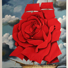 Statek Czerwona Róża - litografia