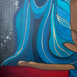 Budda medytujący w niebieskiej szacie