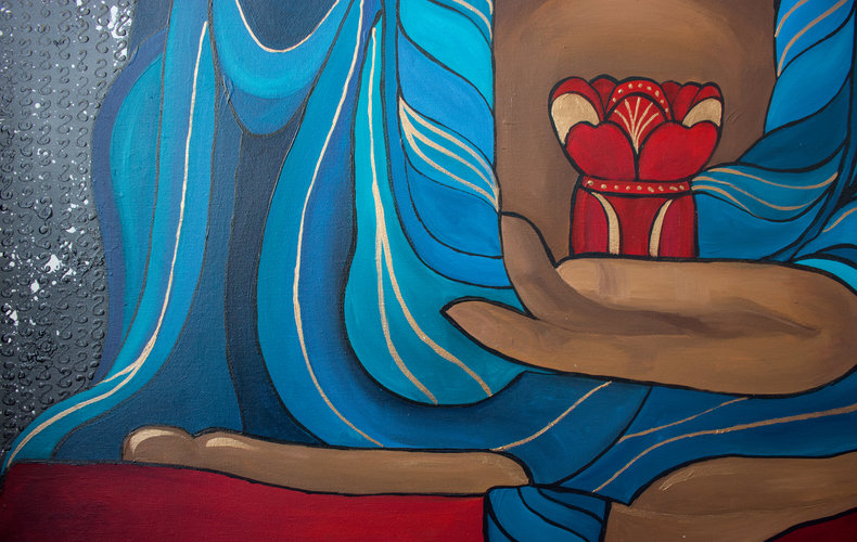 Budda medytujący w niebieskiej szacie