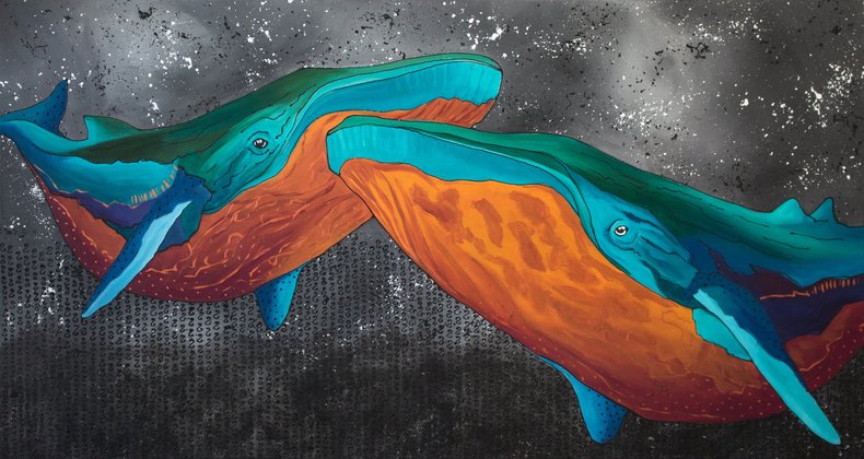 Idealna oceaniczna miłość niebieskich wielorybów