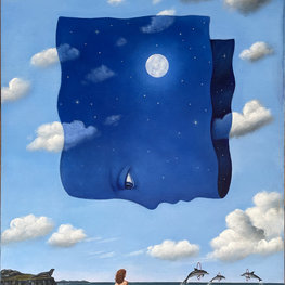 Swim to the Moon / olej i akryl na płótnie