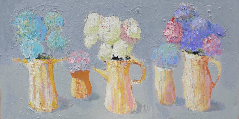 Martwa natura z hortensjami w szarościach