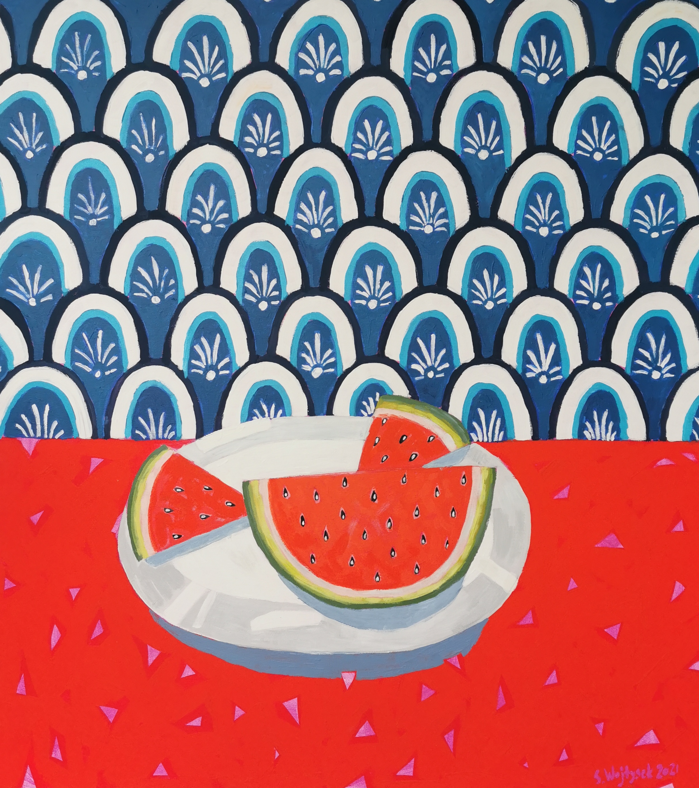 Arbuz na białym talerzu