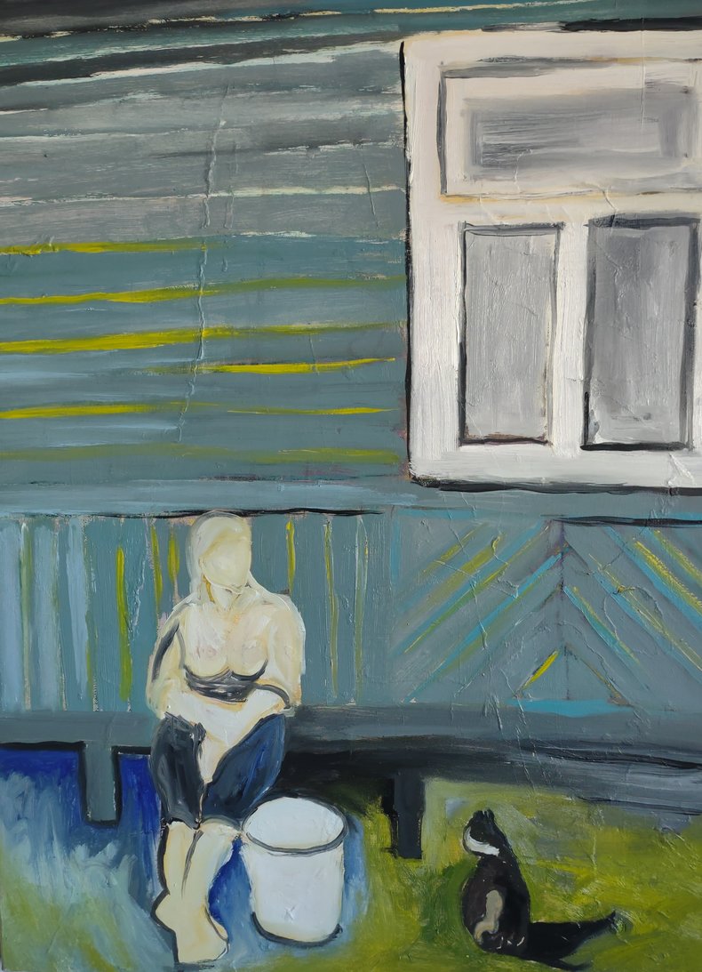 Z cyklu Tera Polska: "Pani Wiesława jej wiadro+ kot Wieś i święta Maryjka z okienka" 