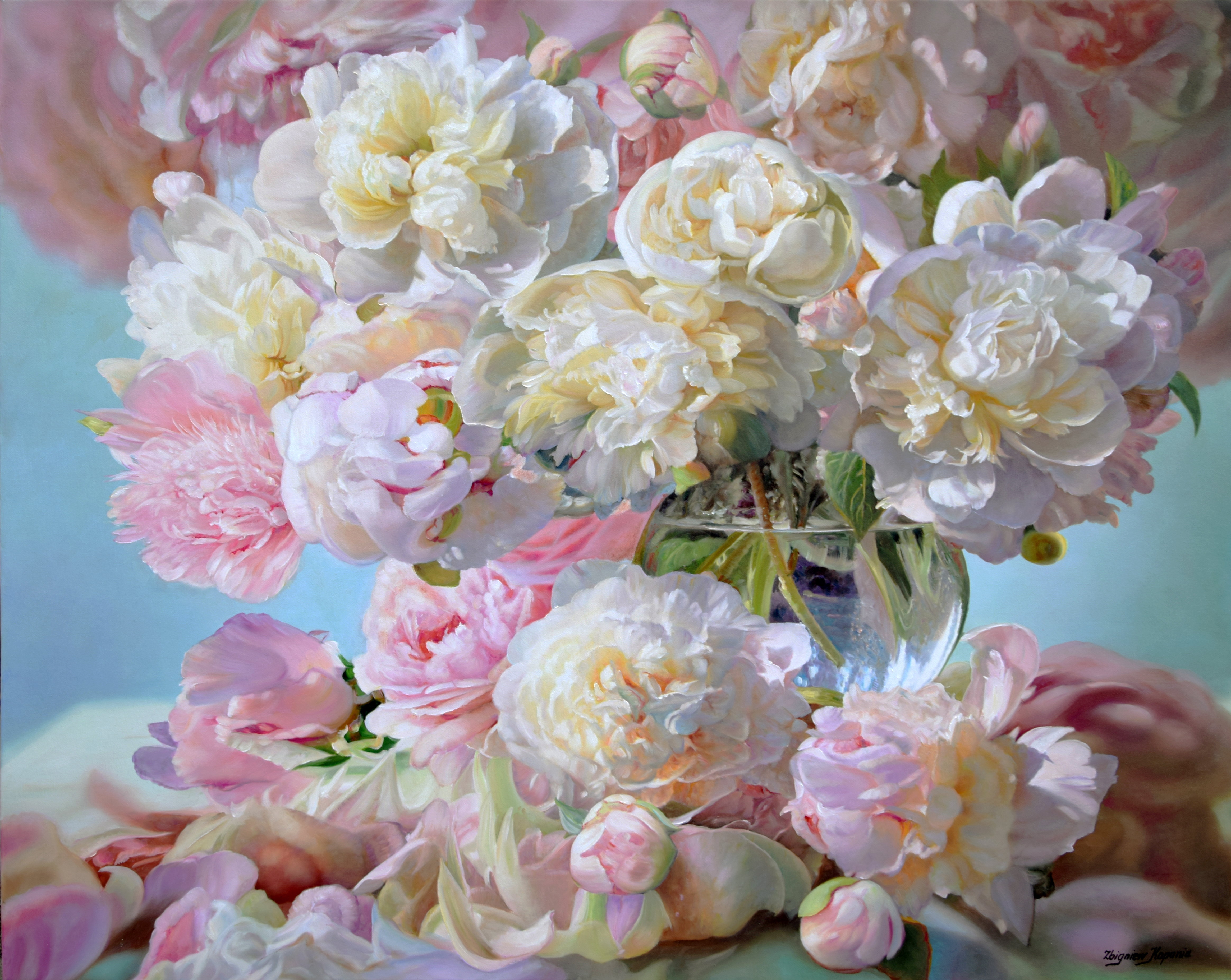 Peonie w prostokątnej przestrzeni