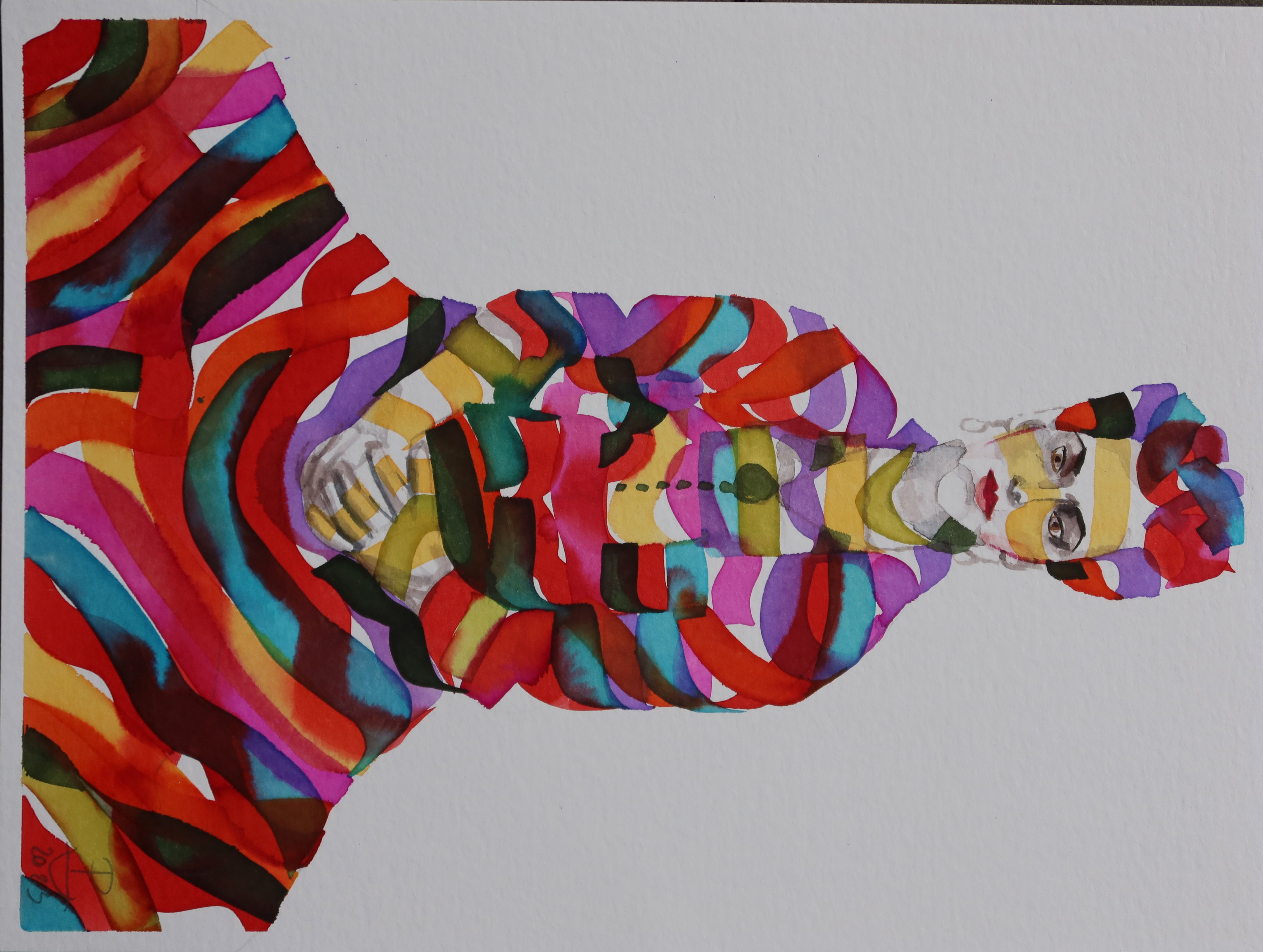 Frida w sukience w ciepłych barwach