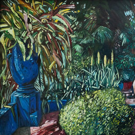 Ogród z niebieskim wazonem