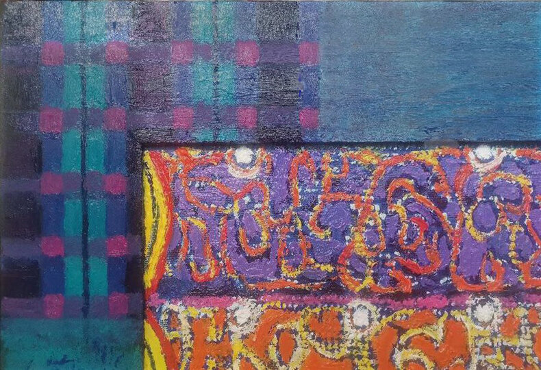 Krajobraz z kwitnącymi drzewkami