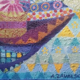 Krajobraz z kwitnącymi drzewkami