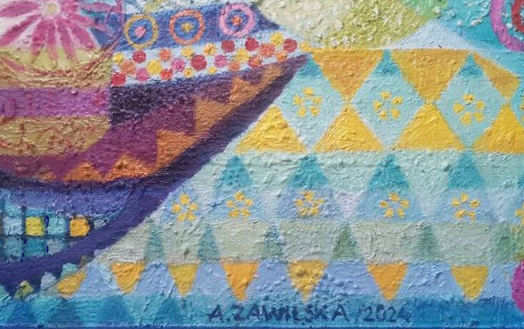 Krajobraz z kwitnącymi drzewkami