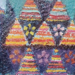 Krajobraz z kwitnącymi drzewkami