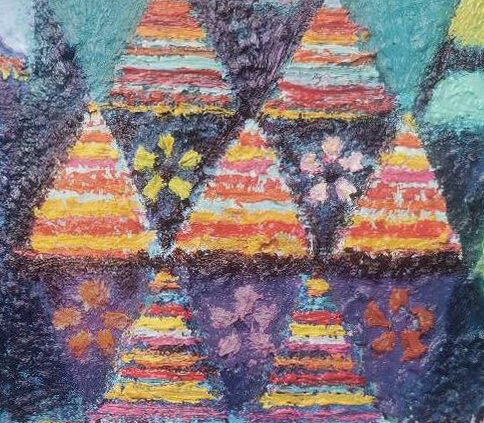 Krajobraz z kwitnącymi drzewkami