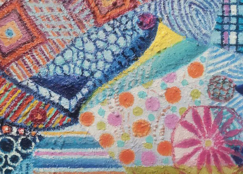 Krajobraz z kwitnącymi drzewkami