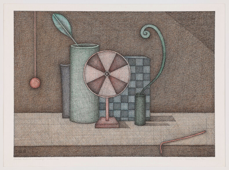 Martwa natura z czerwonym wiatraczkiem