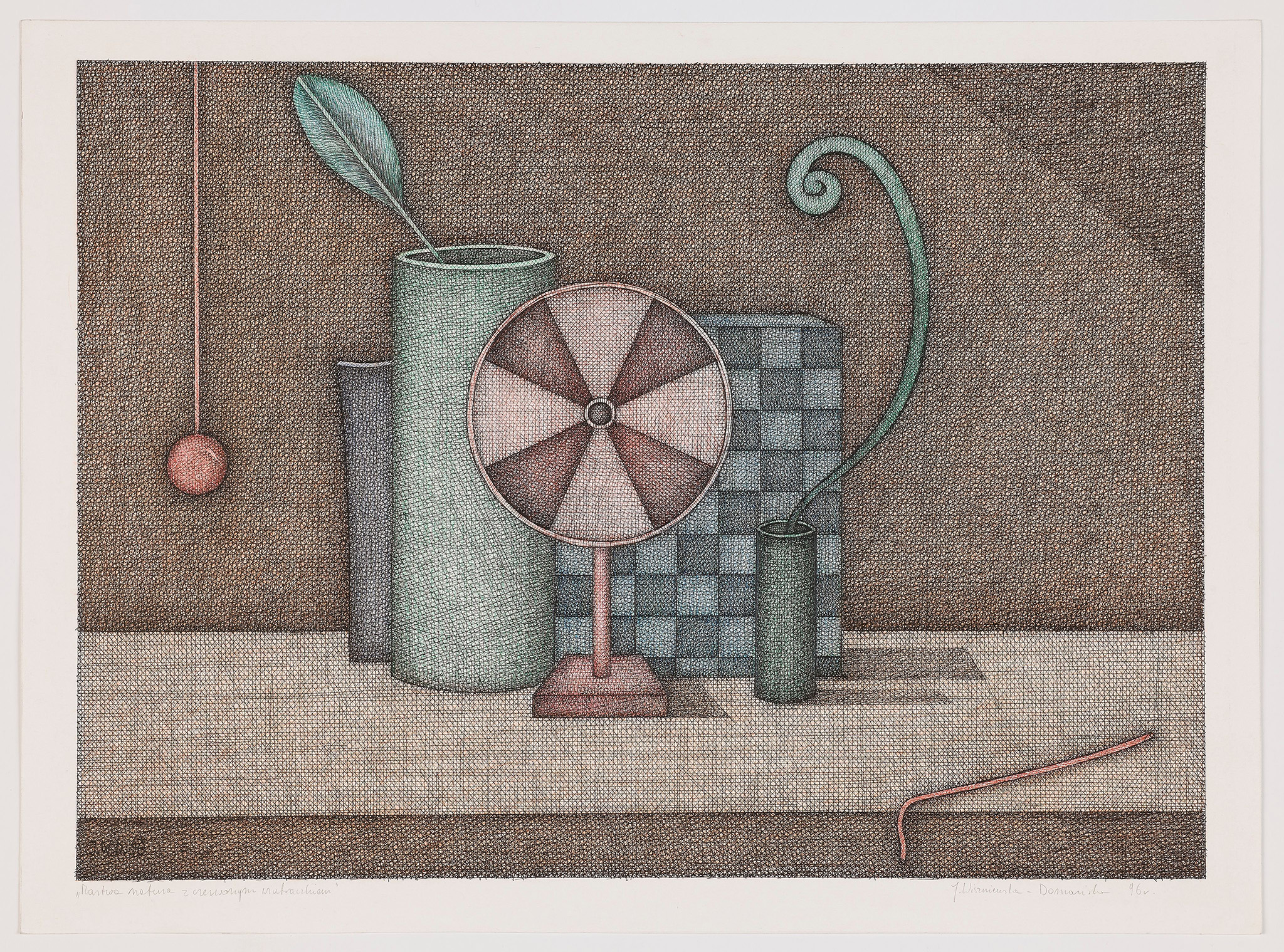 Martwa natura z czerwonym wiatraczkiem