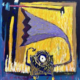 Patefon na żółtym tle