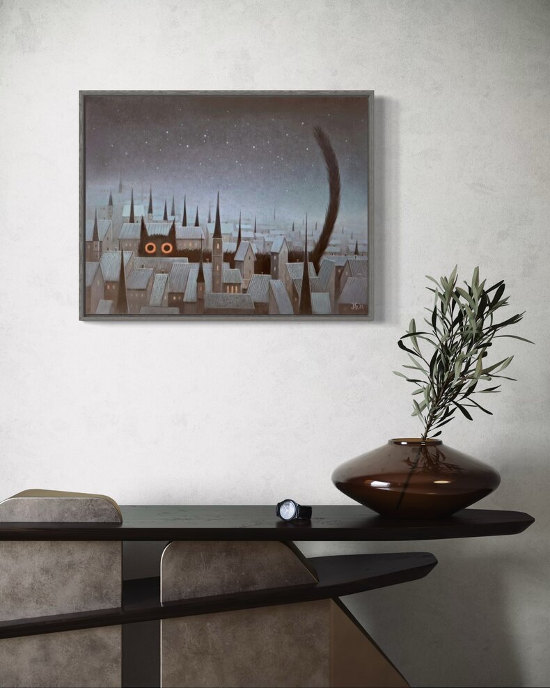 Czarny kot - akryl na płótnie