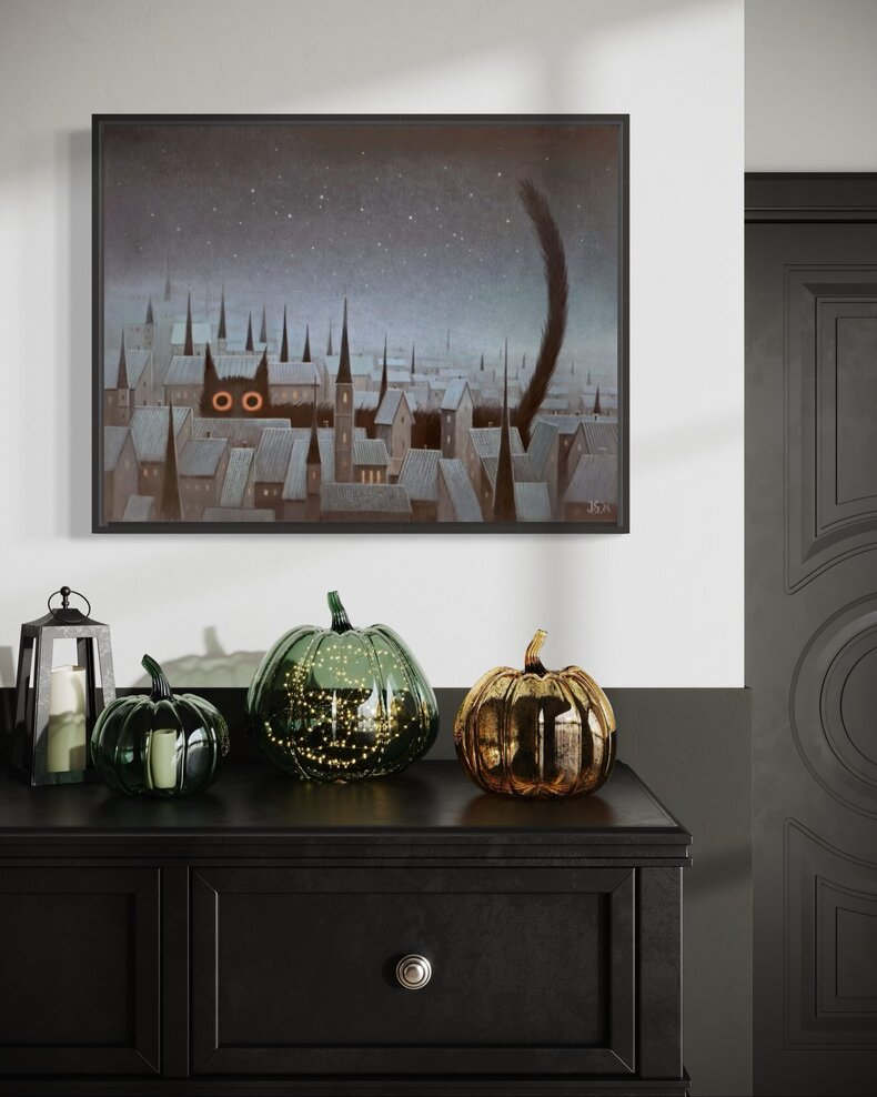 Czarny kot - akryl na płótnie