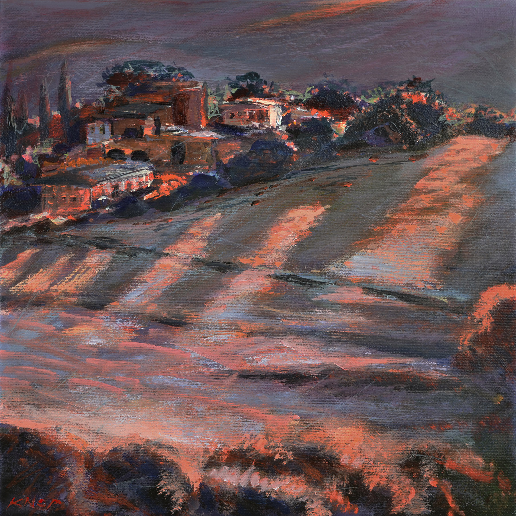 W Toskanii o zachodzie słońca