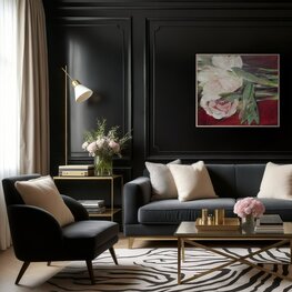 Czerwony stół i kwiaty