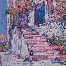 W słońcu na schodach