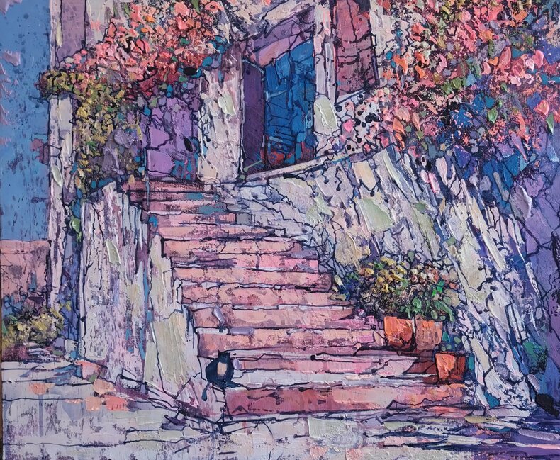 W słońcu na schodach